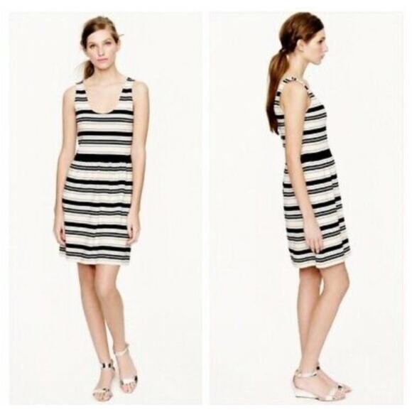 J Crew Black/Ivory Striped‎ Villa Dress Button Back Dress Size Small - Picture 2 of 10